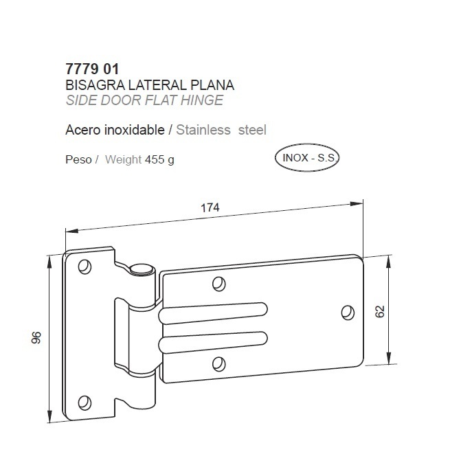 BISAGRA LATERAL PLANA 174x96mm